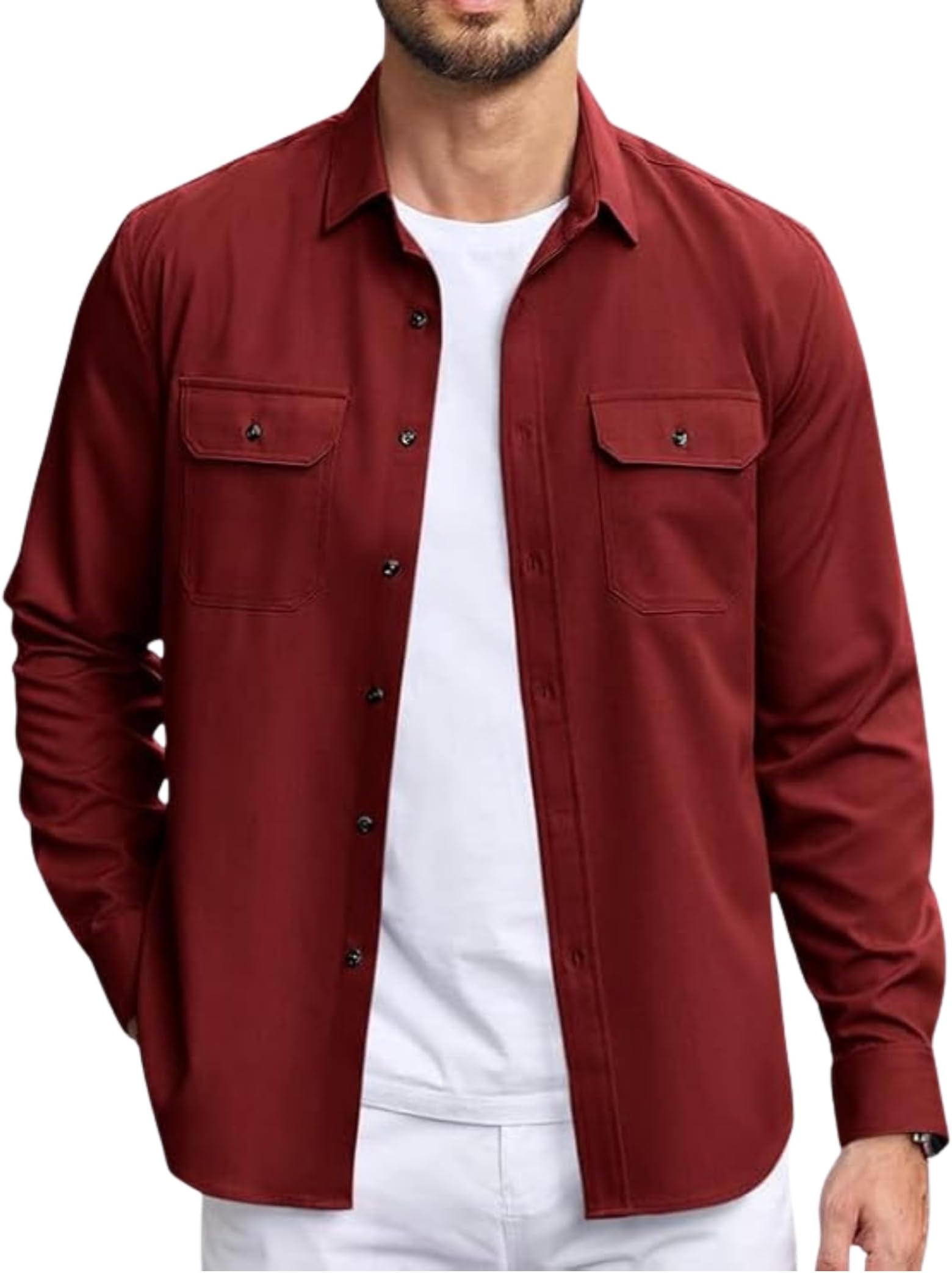 Men’s Solid Casual Shirt | Full Sleeve Button-Down | Double Pocket Regular Fit Stylish Shirt for Daily