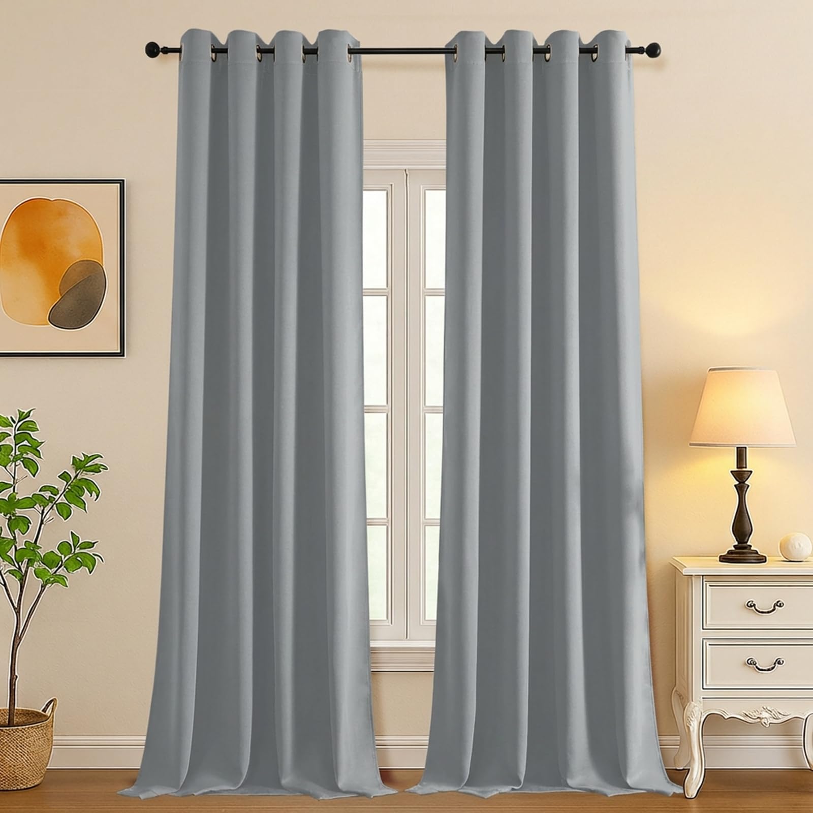 Simplebrand Silver Grey Room Darkening Curtains for Bedroom Living Room 108 Inches Long 2 Panels, Thermal Insulated Curtains &amp; Drapes, Solid Grommet Noise Reducing Window Treatment, W50 x L108 Inch