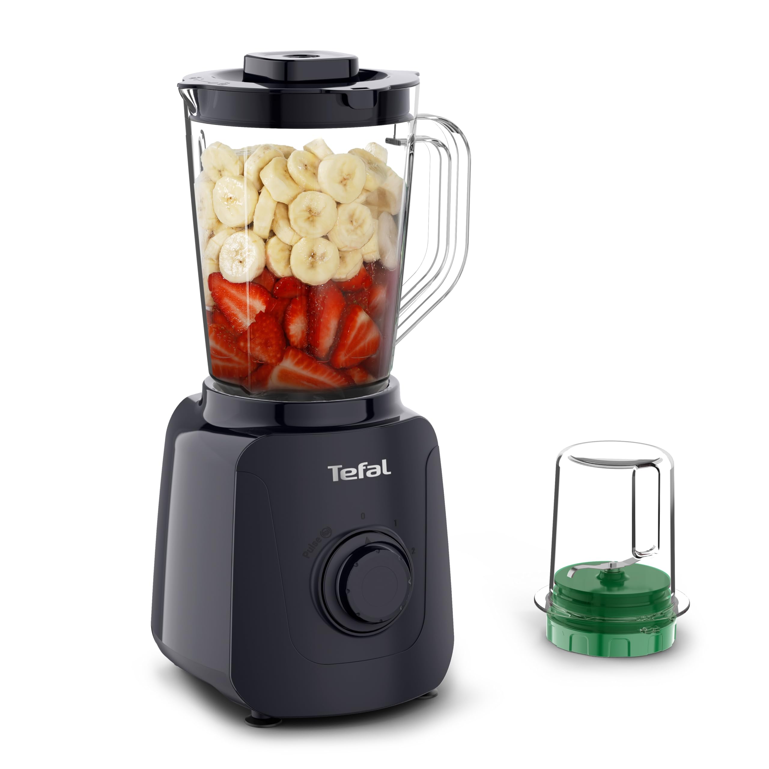 Tefal Blendforce Essential Standmixer, 450 Watt, 2 Geschwindigkeitseinstellungen + Pulsmodus, Ice-Crush Funktion, 1,85 Liter Kapazität, Luftkühlsystem, inkl. Zerkleinerer, Schwarz, BL4118F0