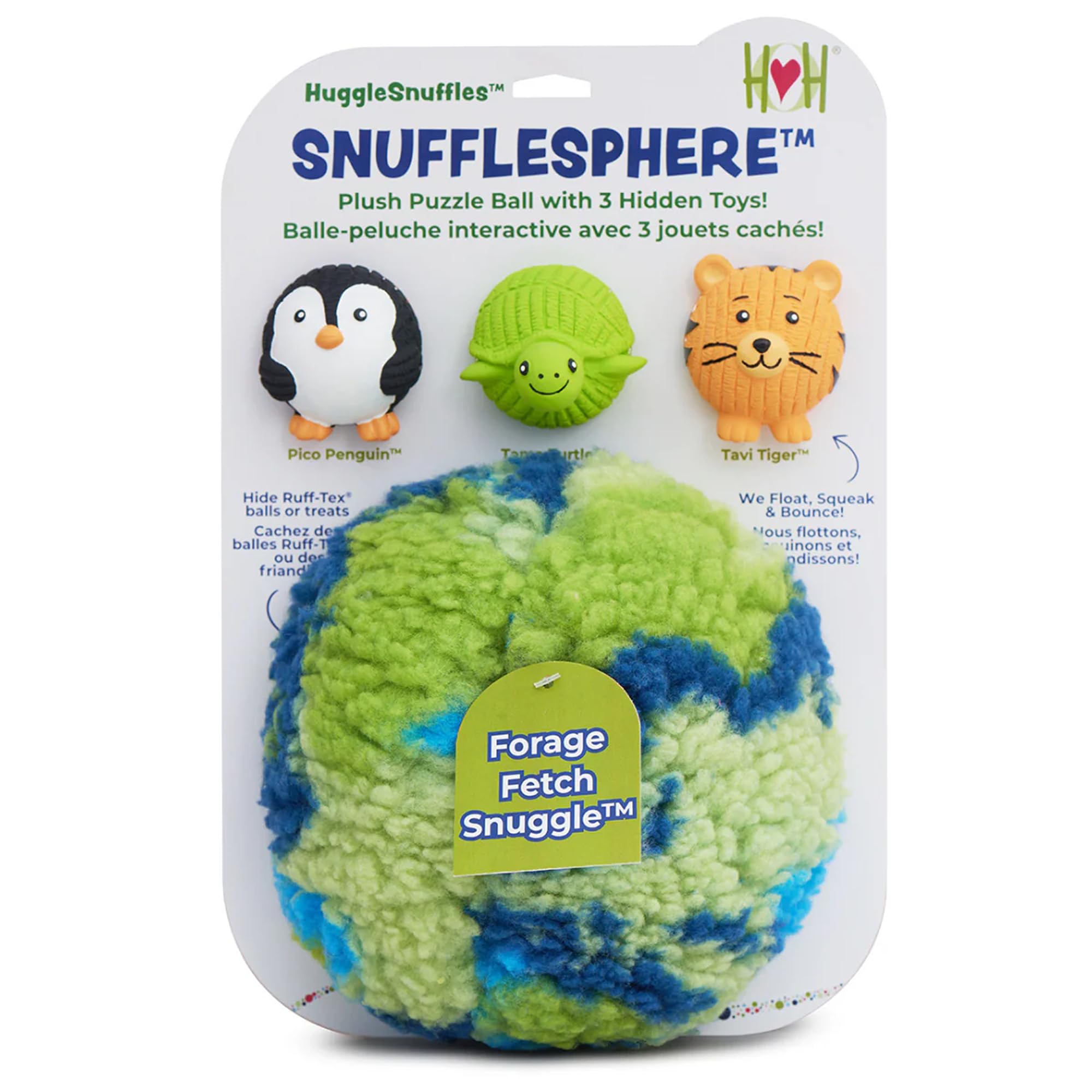 HuggleSnuffles SnuffleSphere Puzzle-Ball – interaktives Anreicherungsspielzeug für Hunde, Versteckspielzeug für Ruff-Tex-Bälle & Leckerlis, Welpenspiele, um sie zu beschäftigen, Futtersuche Plüsch für