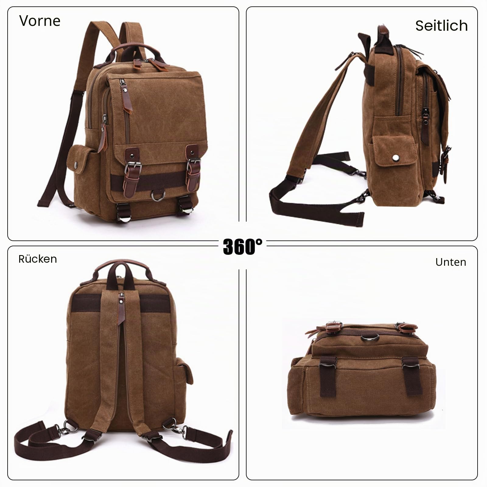 FANDARE Retro Brusttasche Sling Bag Herren Rucksack Damen Schulranzen Leinwand Schulrucksack Schultertasche Umhängetasche Rucksack Sporttasche für Schule Freizeit Reise Business Joggen