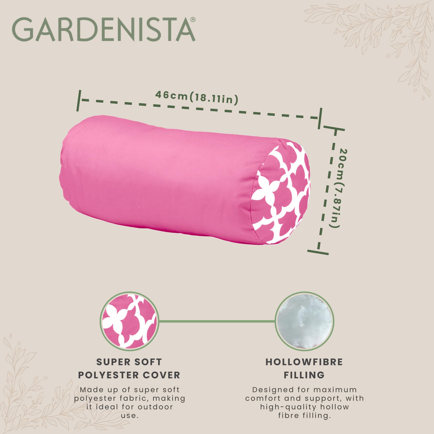 Gardenista Coussin Renforcé de Jardin Extérieur | Patio Fauteuil en Rotin Meubles à Motifs Coussin | Étanche | Rembourrage en Flocons de Mousse Hypoallergénique (Solid/Arabesque Pink)