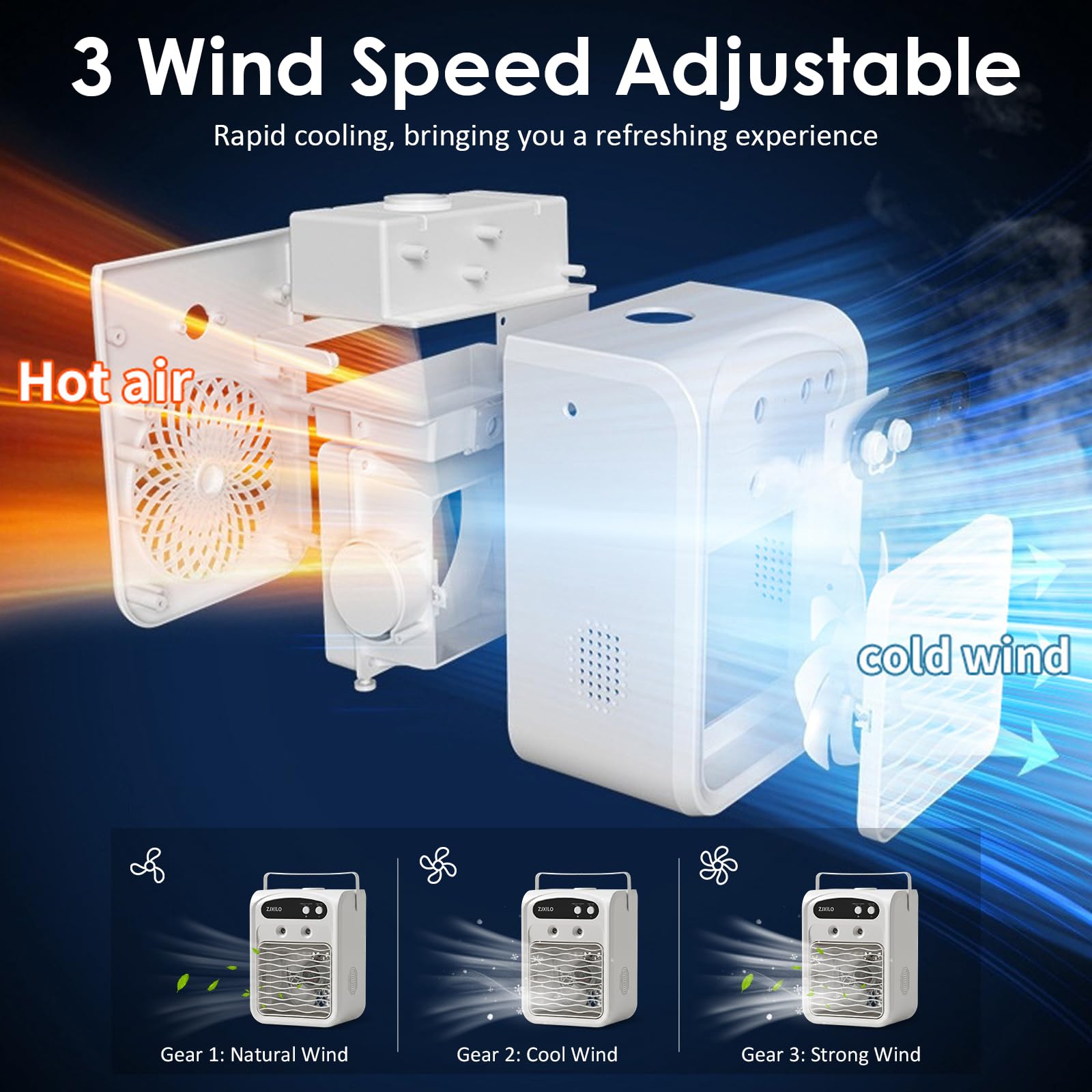 Mobile Klimaanlage Luftkühler, Mini Klimaanlage, Mobile Klimagerät, Klimaanlage Mobil, 1000ml Wassertank 7 Farben Licht, mit Sprühfunktion, Griff, Leise, für Schlafzimmer Büro
