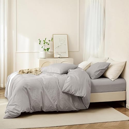 Miniatura 4 de JIYUAN - Juego de 3 piezas de 1 funda de edredón de algodón 100% lavado de 90x90 pulgadas (relleno no incluido) y 2 fundas de almohada, cómodo y