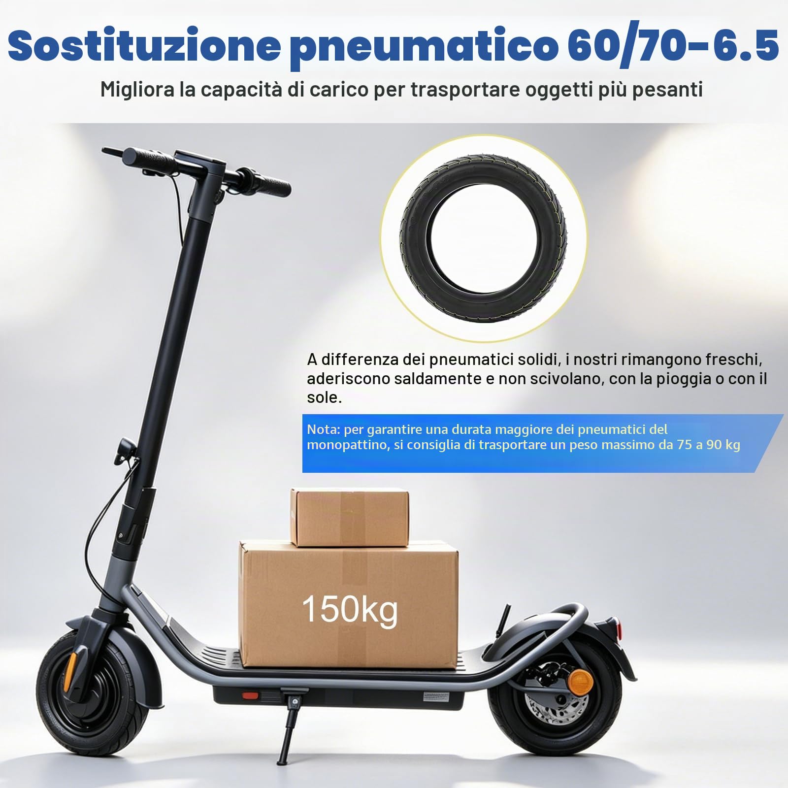 SYACHI 10x2,5Pollici Pneumatico Tubeless+2 Ugelli Diritti Scooter Elettrico Parti, 60/70-6.5 Gomma più Spessa e Più Ampia Tipo Ruote Monopattino, A Prova Di Esplosione