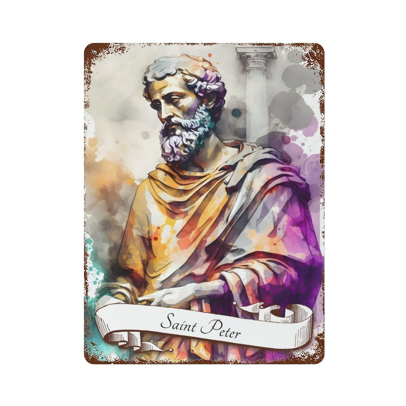 Garage Style Saint Peter The Apostle Aged Metal Wall Plaque 15.7"x11.8", Farmhouse Wall Decor for Bar And Workshop