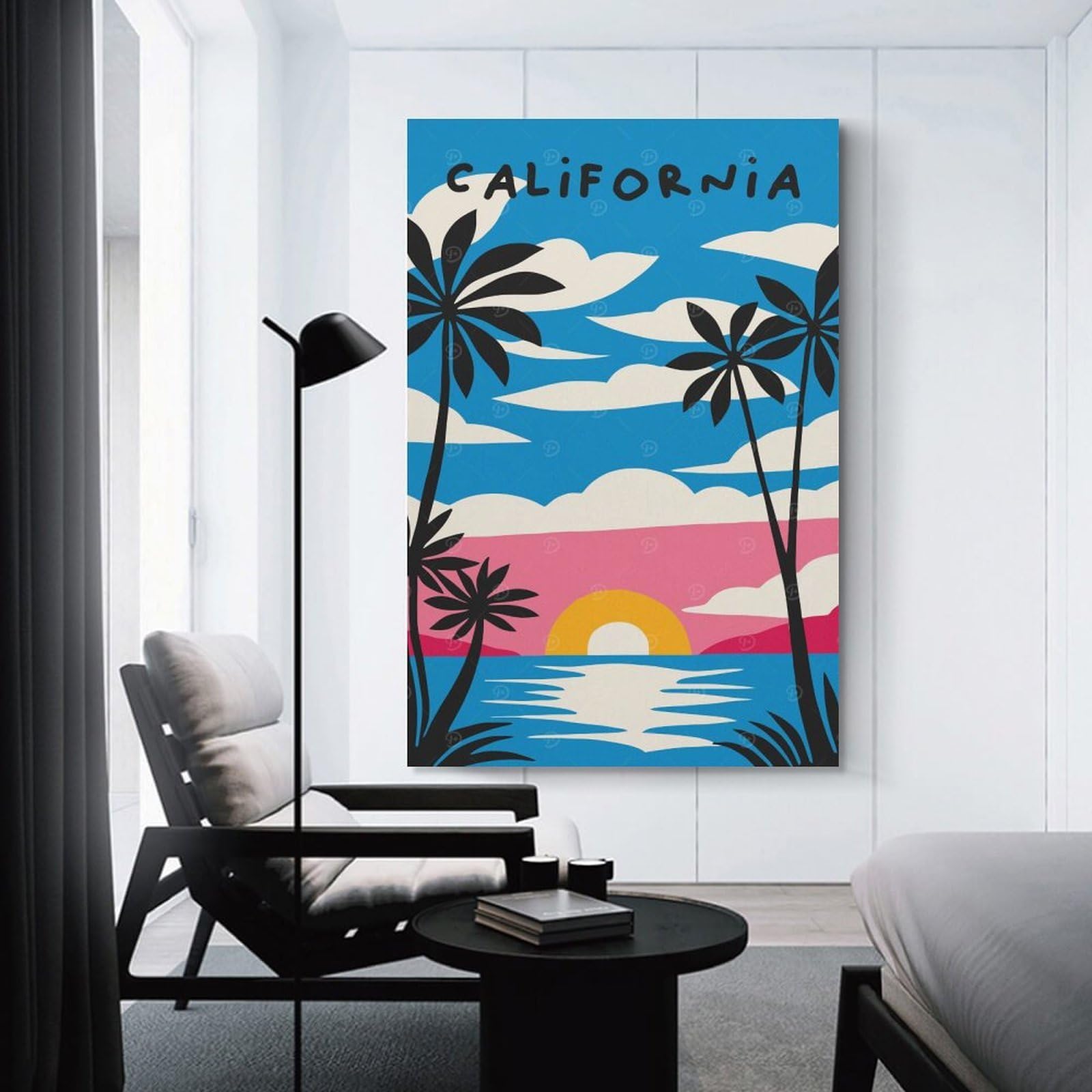 Junmoney Blue California Sunshine Wall Picture Print 24x36inch(60x90cm), for Picture Wall Styling in Lounge Or Bedroom, Ideal for Building A Coordinated Art Wall