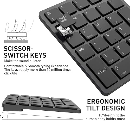 Miniatura 4 de havit Teclado Numérico Bluetooth Inalámbrico Teclado Numérico Portátil Mini de 26 Teclas para Contabilidad Financiera, Recargable, para Windows,