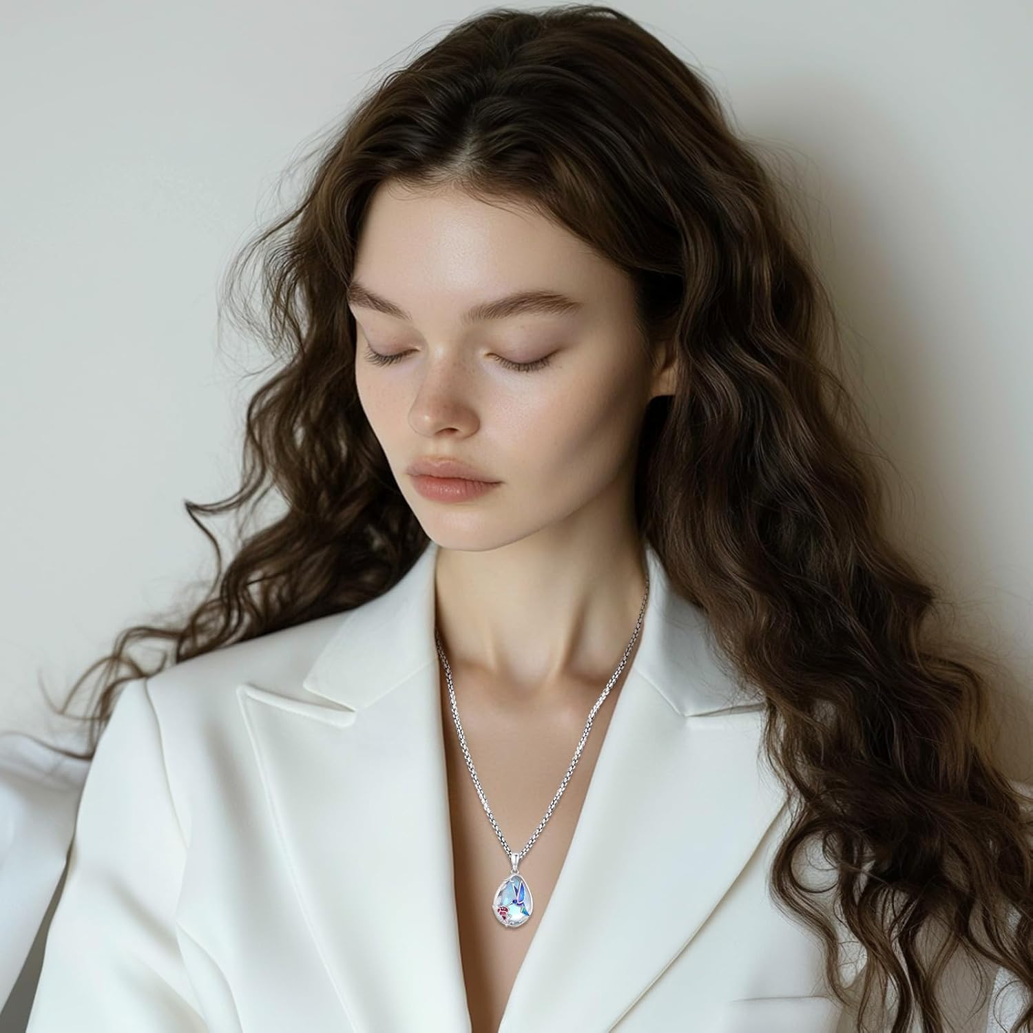 S925 Sterling Silver Flower Hummingbird Necklace for Women Oval Black Obsidian Moonstone Pendant Mother Day Necklace for Mom Turquoise Jewelry Gifts - Image 7