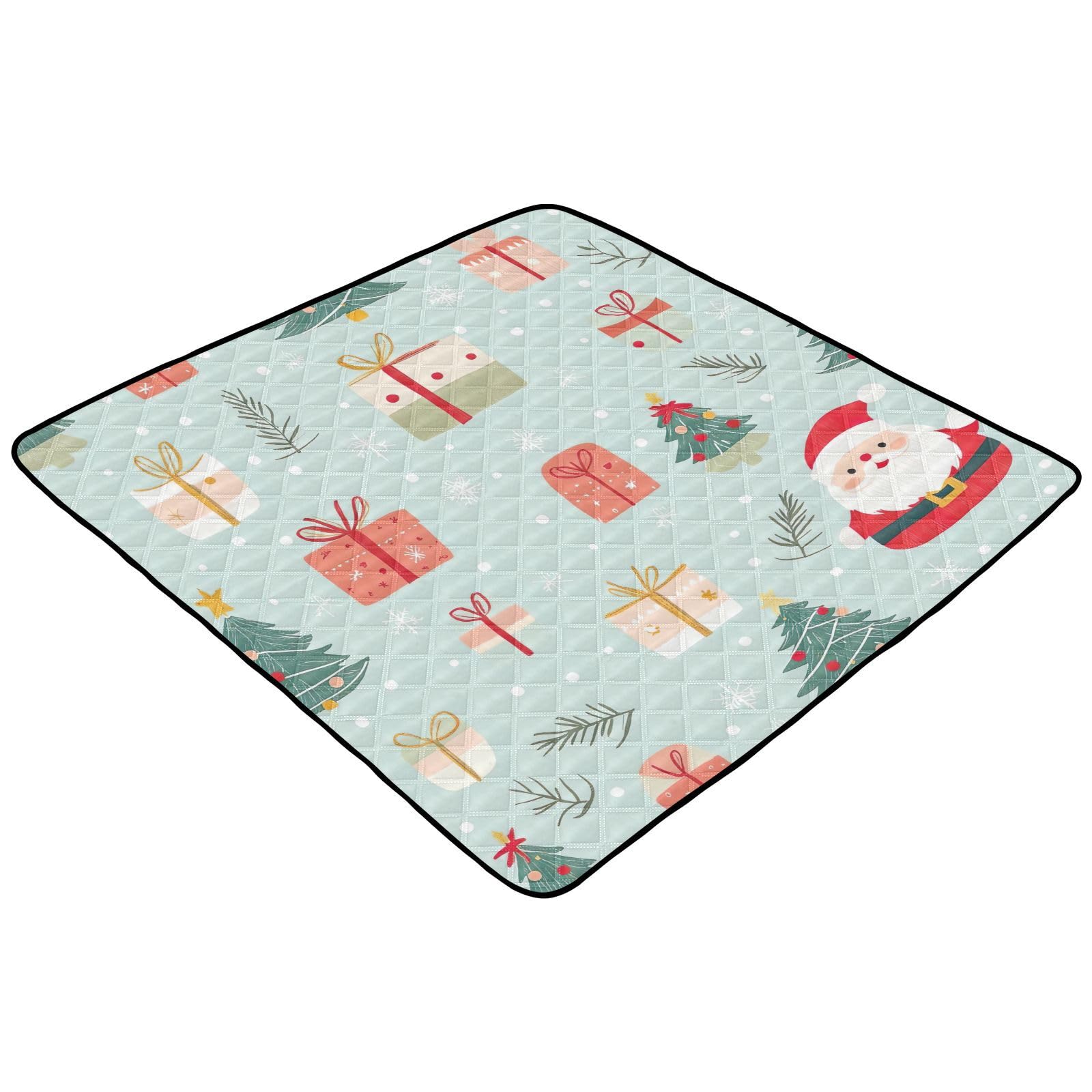 BOESI Doodle Cute Santa Claus Pattern Baby Play Mat, 50“ X 50” Washable Folding Crawling Mat, Baby Floor Mat, Soft, Thick, Non-Slip