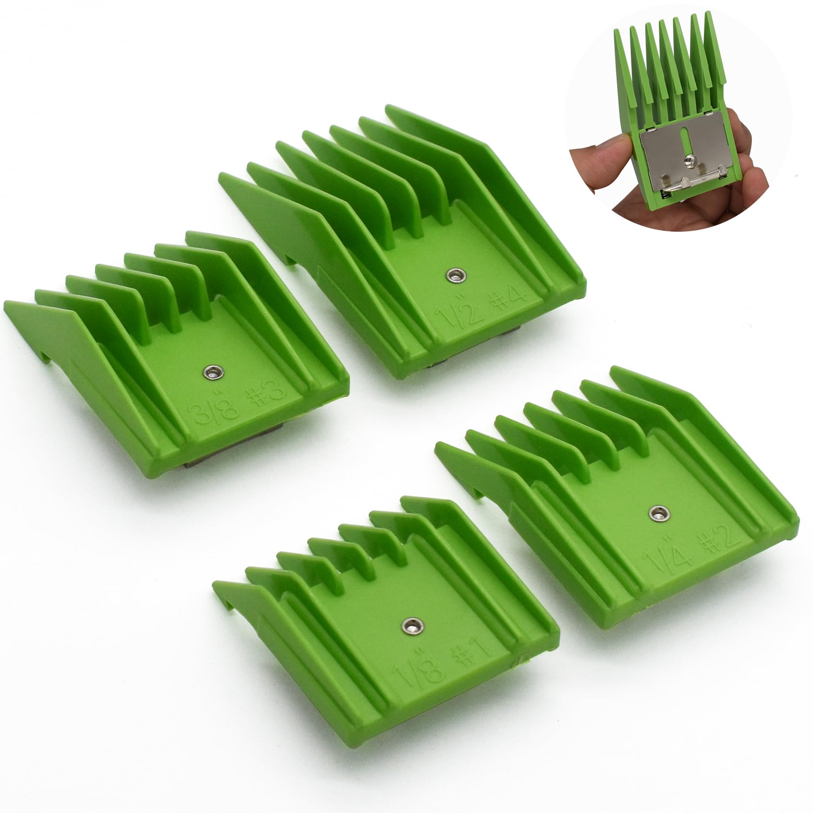 4 Pieces Professional A5-Style Animal Clipper Attachment Guard Guide Cutting Combs Set 76926-900, 1/8", 1/4", 3/8", 1/2", Compatible with Oster