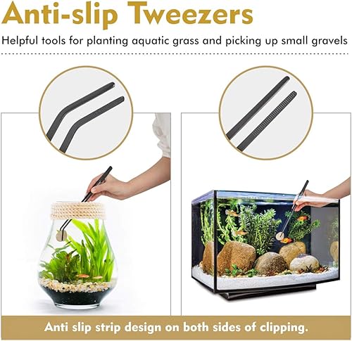 Miniatura 6 de hygger Herramientas largas de acero inoxidable para acuario, 4 piezas de pinzas para plantas acuáticas, tijeras y espátulas que vienen con 1 paño de