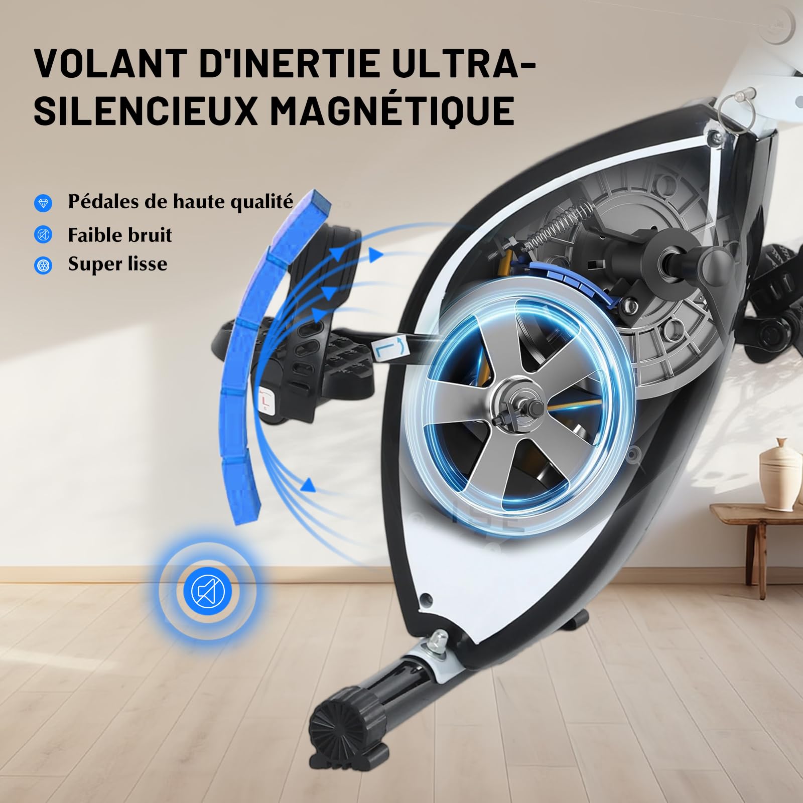 ISE Mini Vélo d'Appartement Pliable, 8 Niveaux Résistance Magnétique, Ecran LCD, Capteur de Fréquence Cardiaque, Blanc