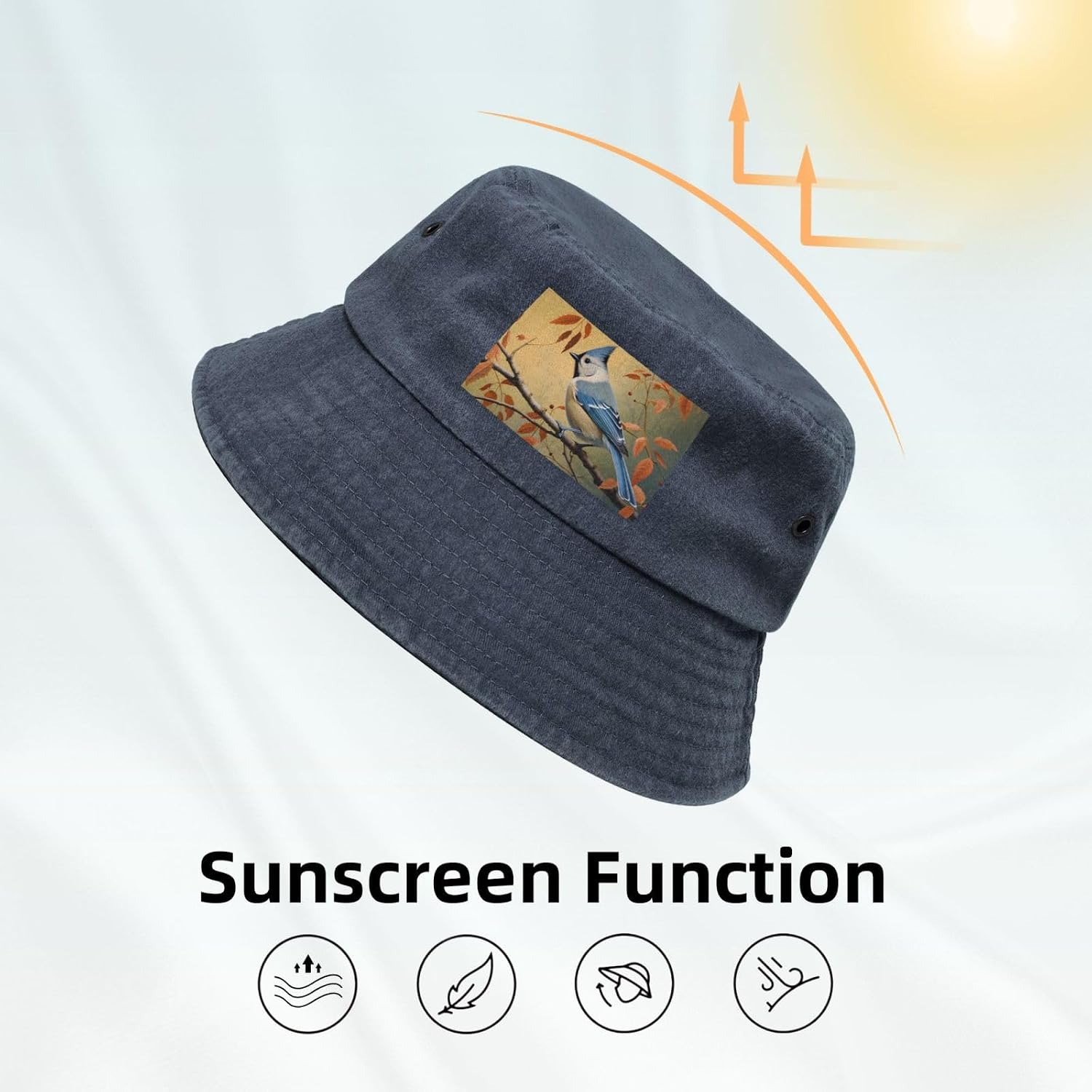 Lifelike Blue Tit Printed Cowboy Fisherman hat, Suitable for Outdoor Fishing Beach Party Fisherman hat Hip-hop hat,