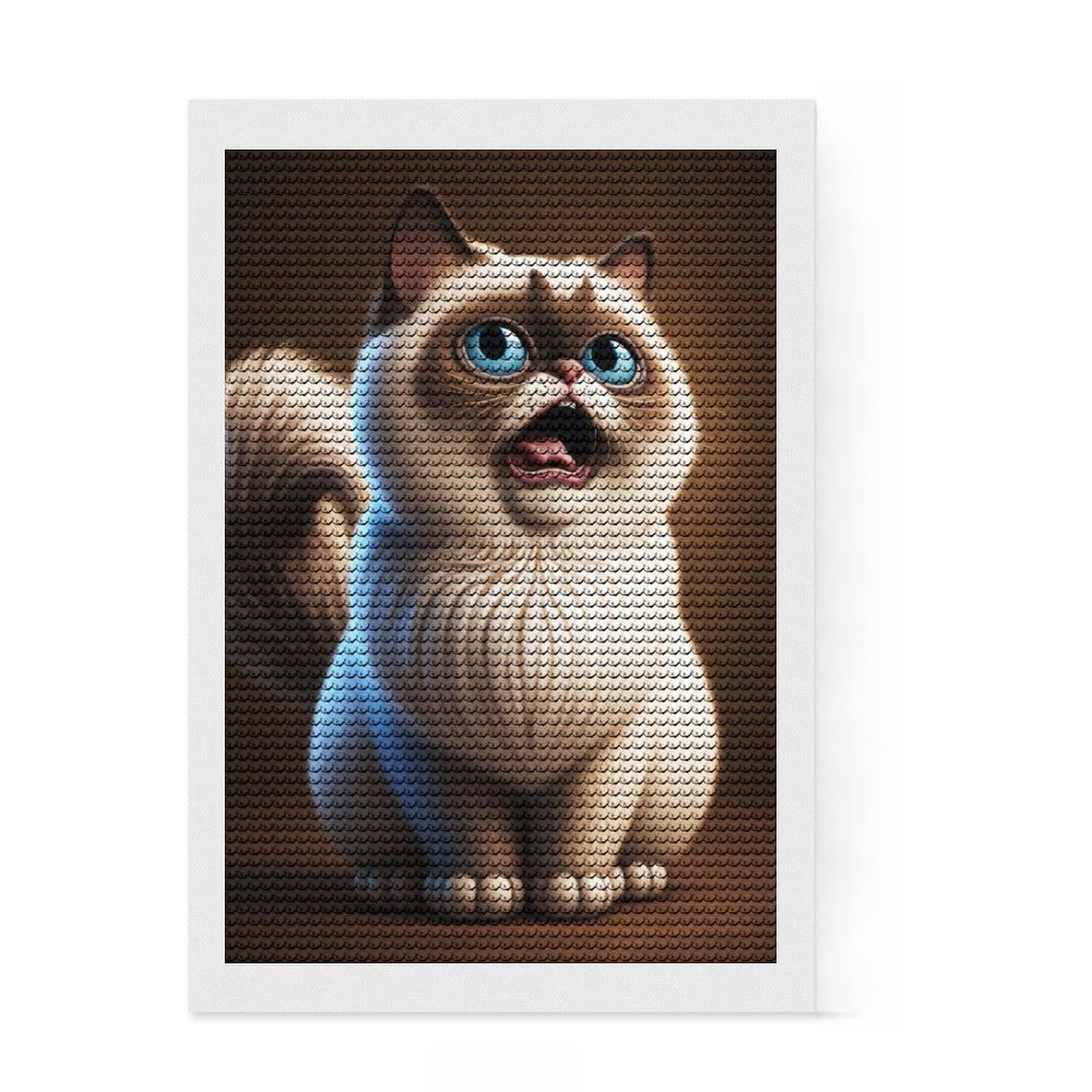Junmoney Laughing Cat Diamond Painting Kit 8"x12", Stress Relief Craft, Neat Printed Canvas, Boho Decor, Festive Craft Gift
