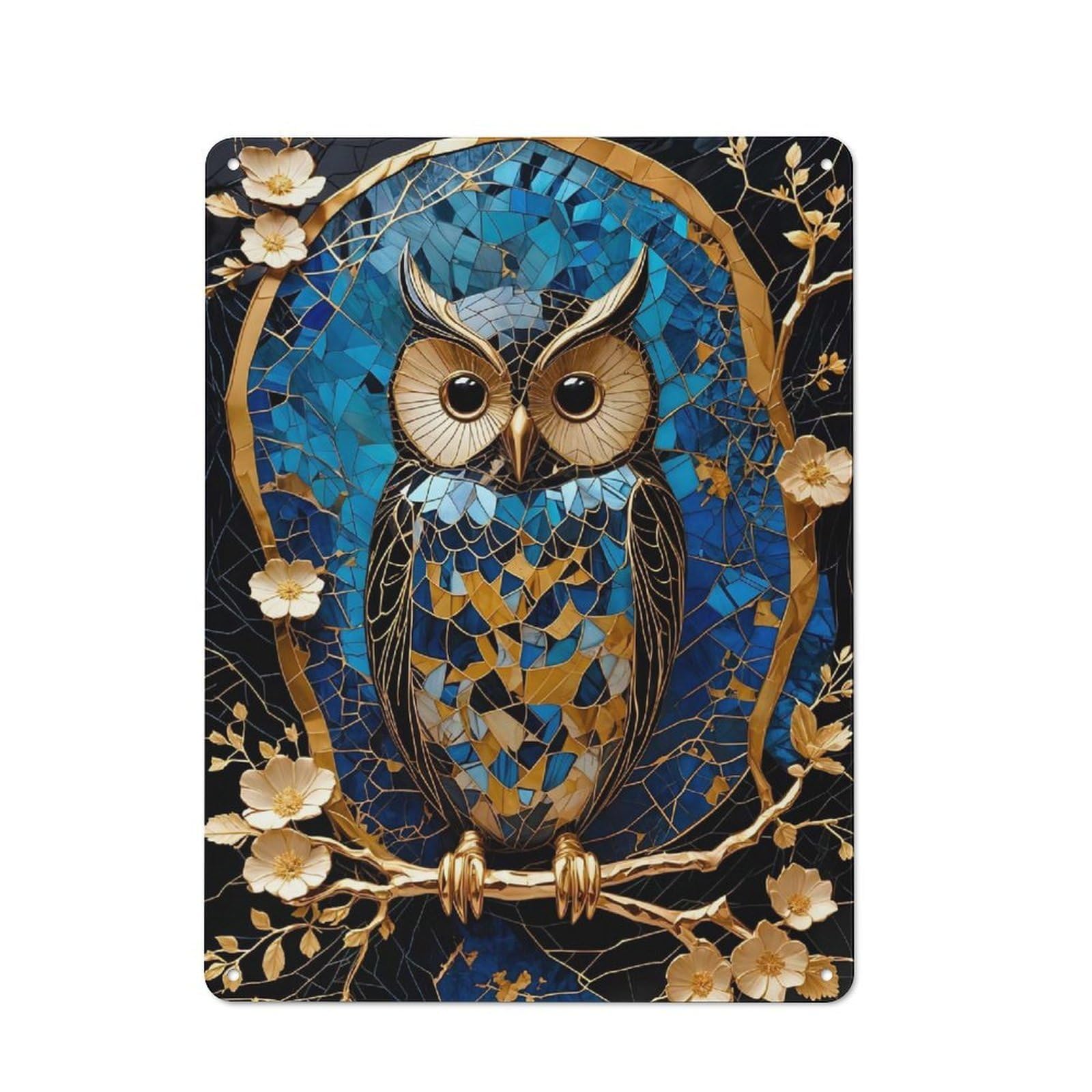 Classic Decorative Tin Plaque 40x30cm Featuring Owl Art, Novelty Wall Art for Home, Shop, Pub Or Studio Wall