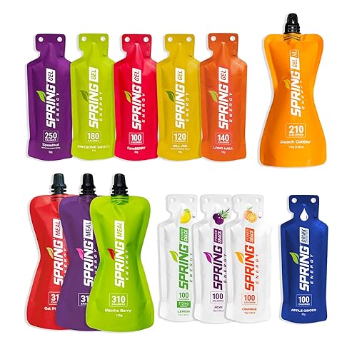 Spring Paquete de muestra (13 unidades) Real Food Sports Nutrition"Gels" para ejercicio de resistencia, sin azúcar, lácteos, sabores artificiales o