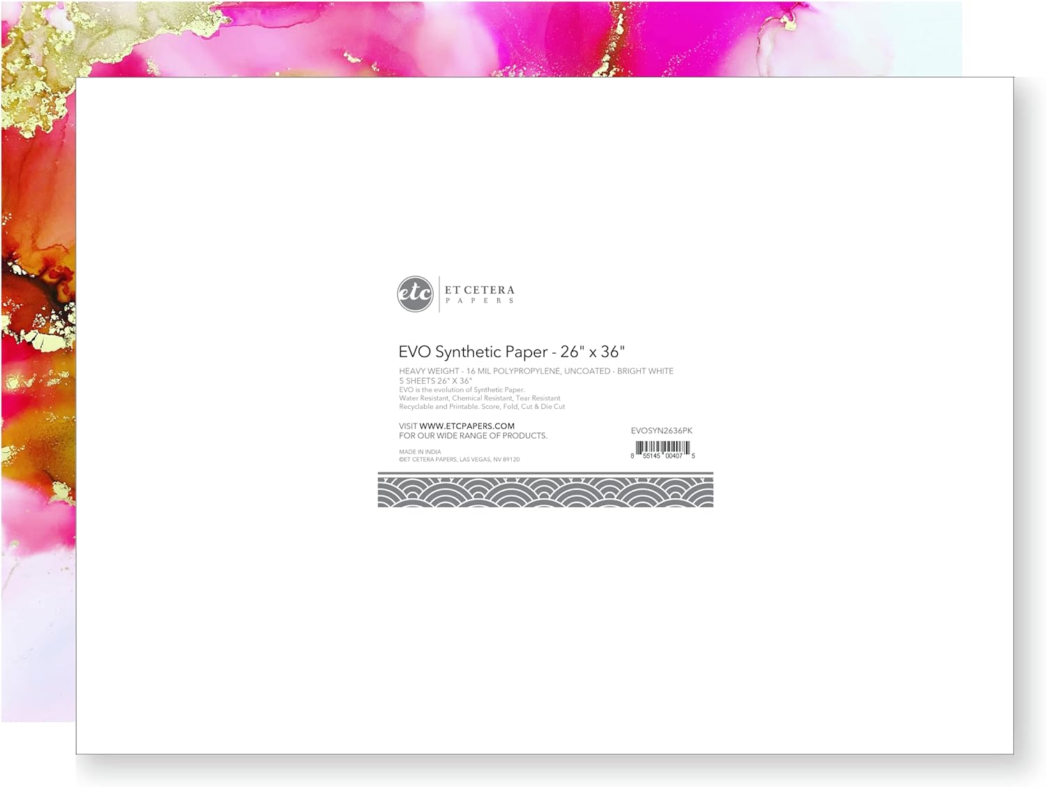 Alcohol Ink Paper - Non-Absorbent, Heavy Weight & Tear Resistant - Forgiving - Many Inks Wipe Off Clean for Easy Reuse On White - Flexible Bright White EVO 26x36 Inch (5 Sheets)