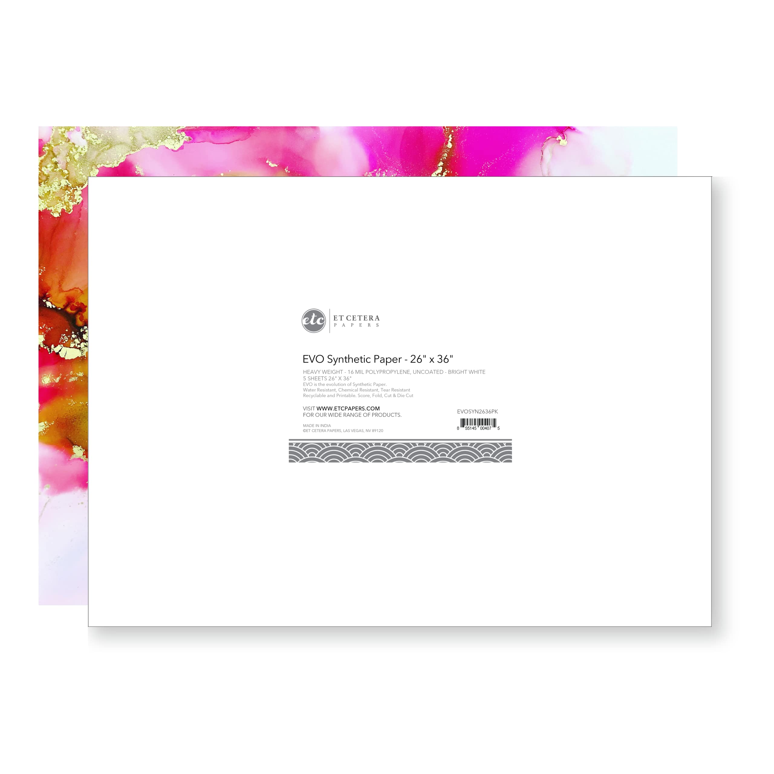 Alcohol Ink Paper - Non-Absorbent, Heavy Weight & Tear Resistant - Forgiving - Many Inks Wipe Off Clean for Easy Reuse On White - Flexible Bright White EVO 26x36 Inch (5 Sheets)