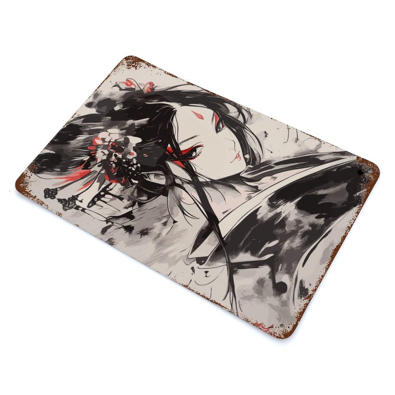 Rust Effect Geisha Art Rusty Metal Tin Sign 11.8"x7.9", Old School Wall Decor for Farmhouse, Kitchen And Entryway Decor