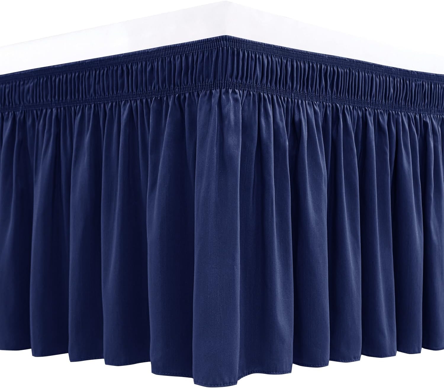 Biscaynebay Wrap Around Bed Skirts for King & Cal King Beds 15" Drop, Navy Adjustable Elastic Dust Ruffles Easy Fit Wrinkle & Fade Resistant Silky Luxurious Fabric Machine Washable