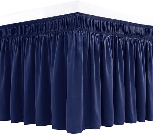 Biscaynebay - Faldón de cama envolvente Queen de 15 pulgadas, con volantes, elástico, ajustable, azul marino, fácil ajuste, resistente a las arrugas