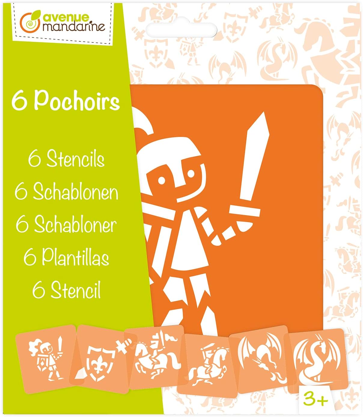 Avenue Mandarine - Ref 42838O - Stencil Set - Knight Designs - 6 Stencils Per Pack, Translucent for Easy Placement, Compatible with Felt Tips, Pencils, Paint & More
