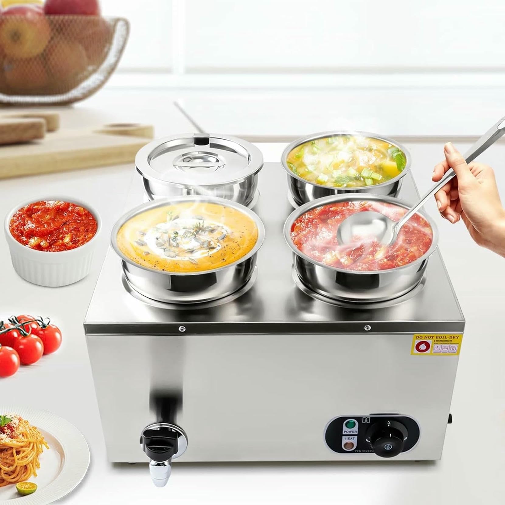 Calentador de alimentos para restaurantes y catering con olla de acero inoxidable de 16.8 qt