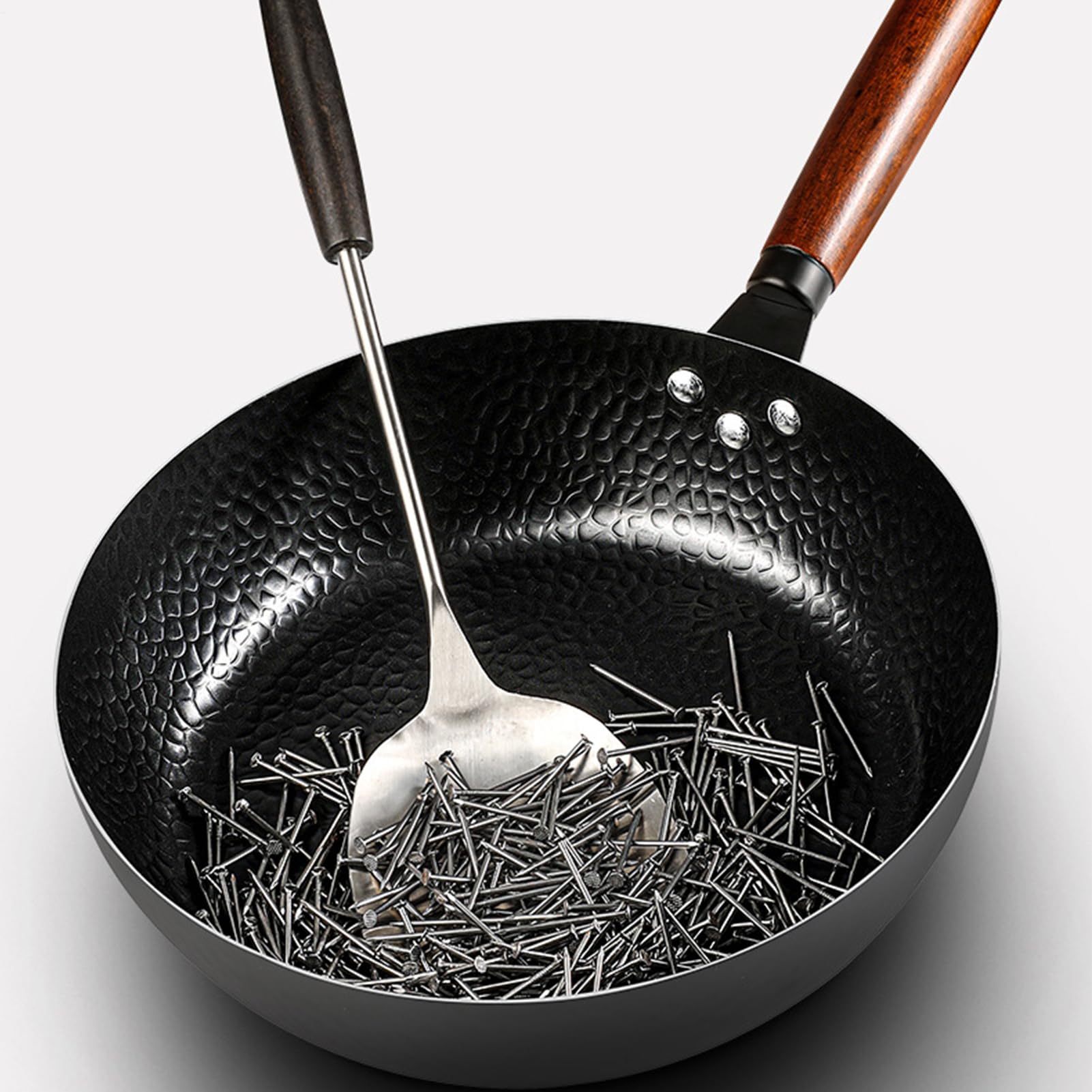 Gehämmerte Pfanne – gehämmerte Pfanne mit Deckel, antihaftbeschichtetes Bratwerkzeug für Küche, Backen, Kochgeschirr für Induktion und Außenbereich, Frühstück, Wohnung, Familienessen, Camping