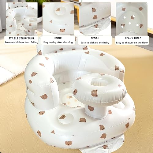 Miniatura 6 de Asiento inflable para bebé con bandeja para bebés de 3 a 36 meses, bomba de aire integrada, asiento de apoyo para bebé, silla de verano para