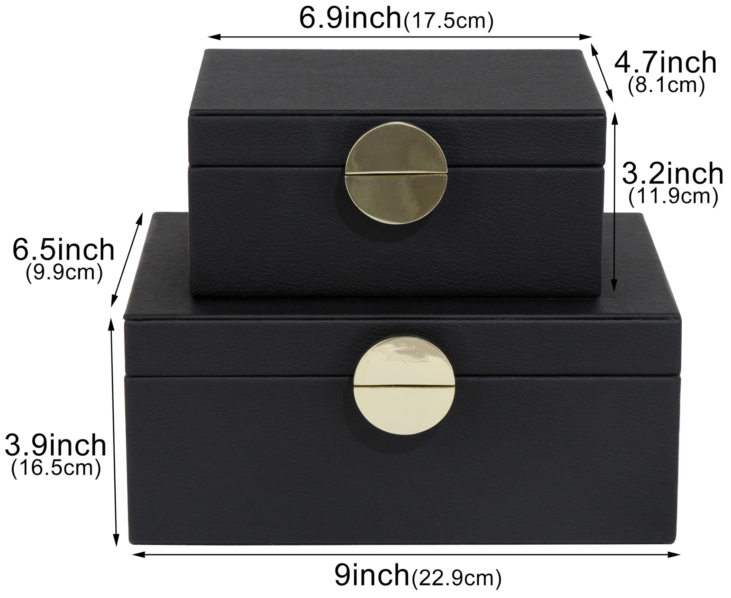 HofferRuffer Schmuckkästchen 2er Set Schwarz, Schmuckbox aus Kunstleder mit Goldfarbenen Beschlägen, Schmuckkasten für Halsketten, Ringe, Armbänder, Uhren, Sonnenbrillen und Wertsachen
