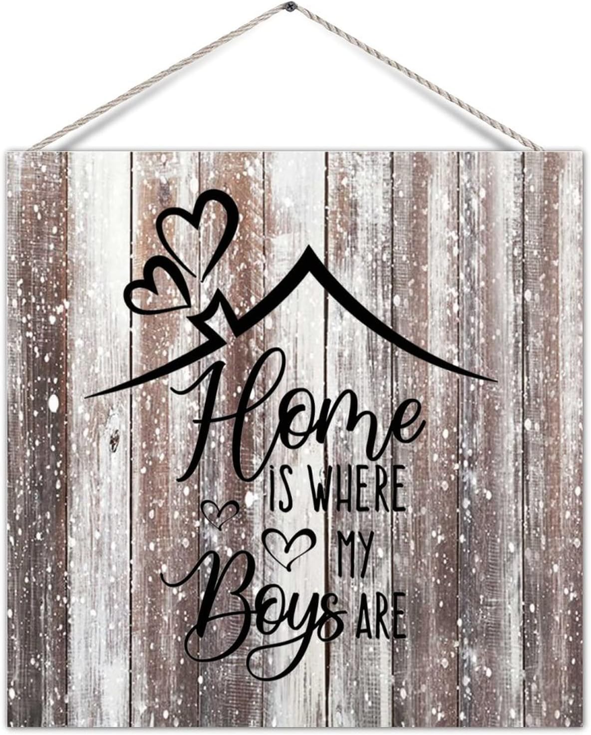 Countryside Wood Pallet Sign Plaque Home Is Where My Boys Are Home Saying Quote Rustic Farmhouse Wooden Wall Pediment Wall Pediment Wall Hanging Decor for Patio Living Room Home Accent 12x12in