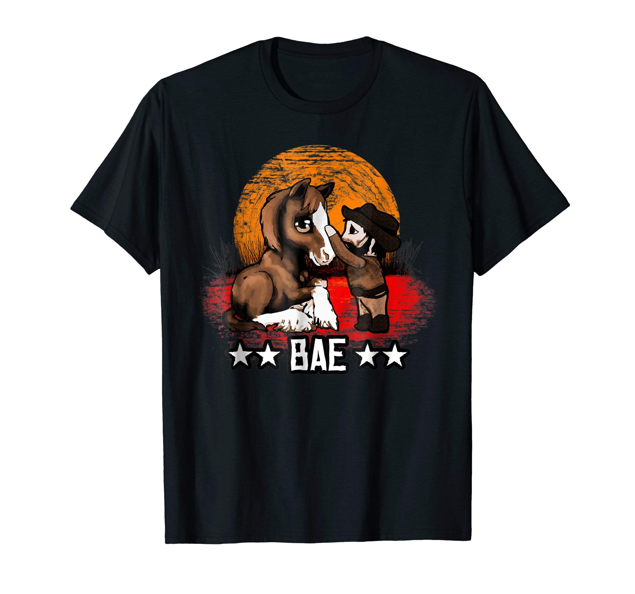 Red Horse TeesRed Horse Sunset T-Shirt - Cute Bae Chibi Cowboy Kid T-Shirt