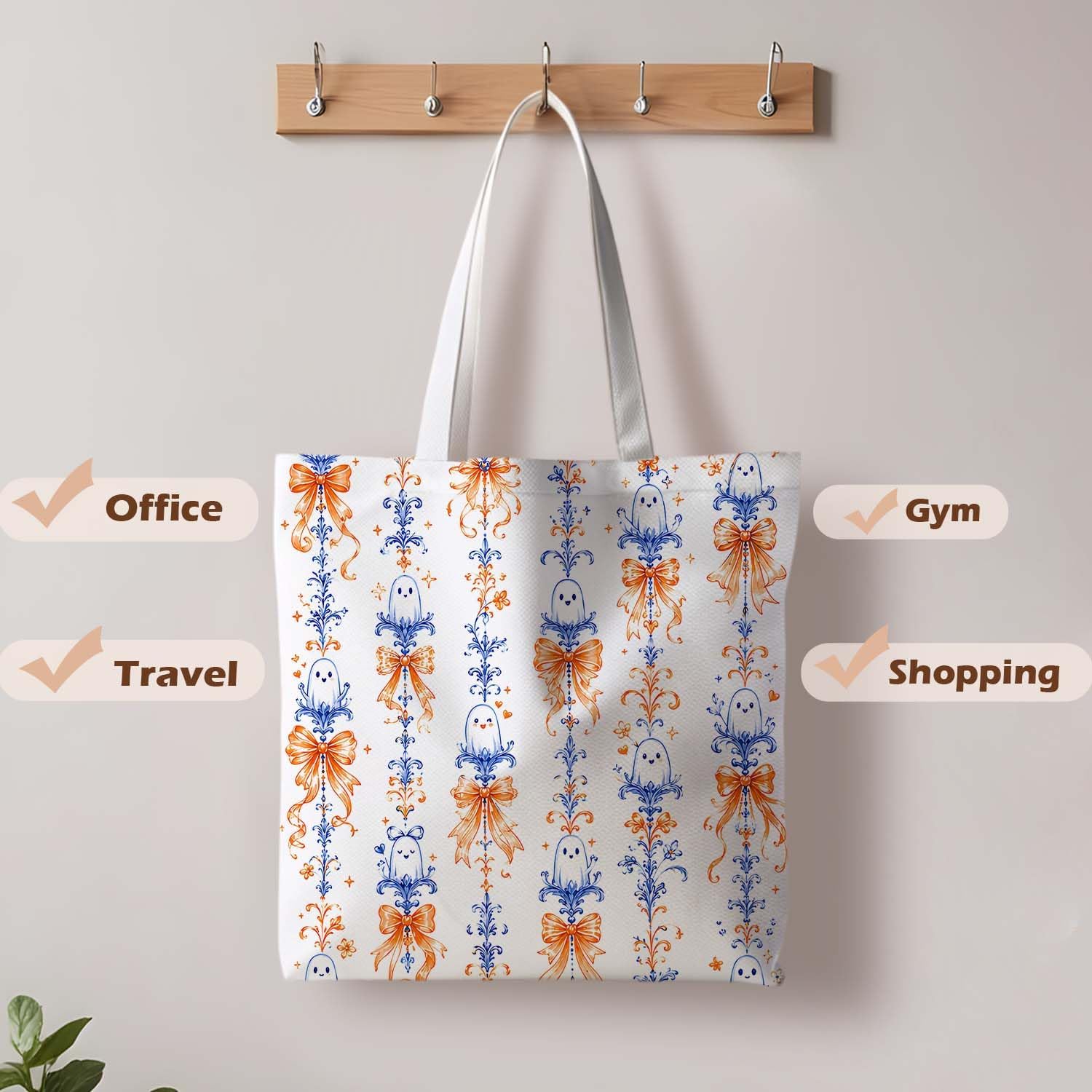 Halloween Theme Ghost Tote Bag for Women 15 x 15.4 Inch image 4