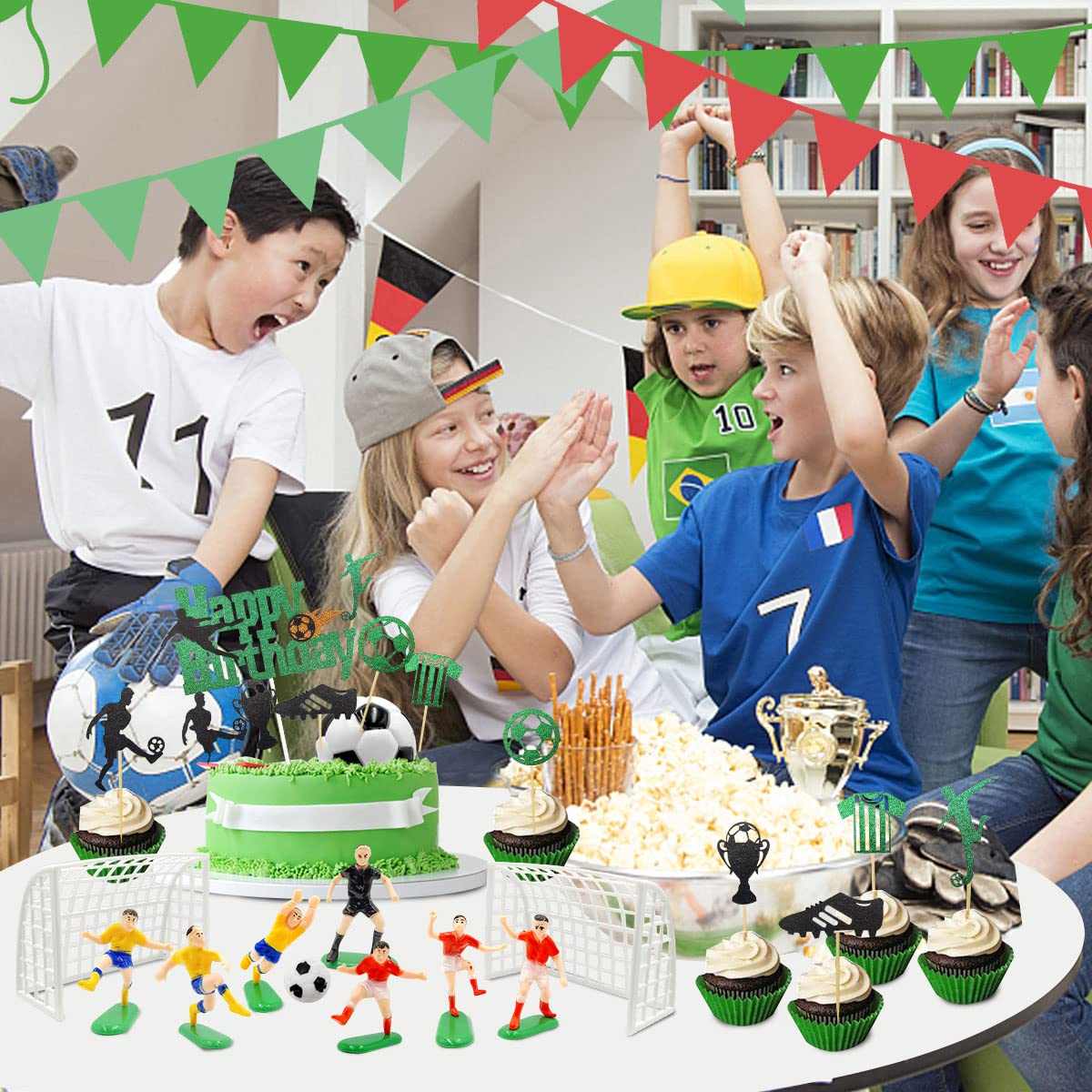 23 Pièces Décoration Gâteau Football - Figurines, Ballons, Buts - Toppers Anniversaire Garçon - 4