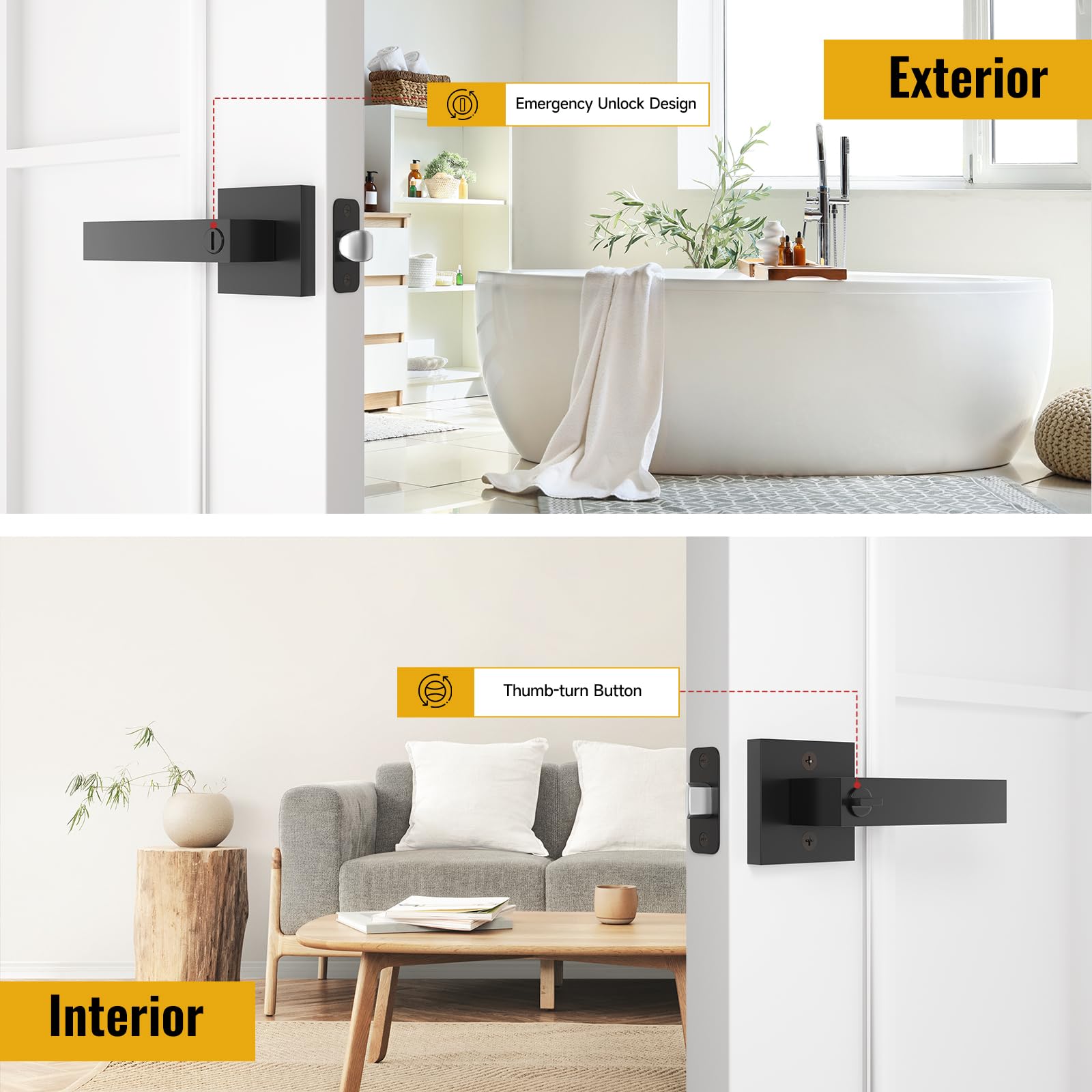 BRINKS - Contemporary Non-Locking Interior Ball Door Knob, Matte Black - Designed For Sleek And