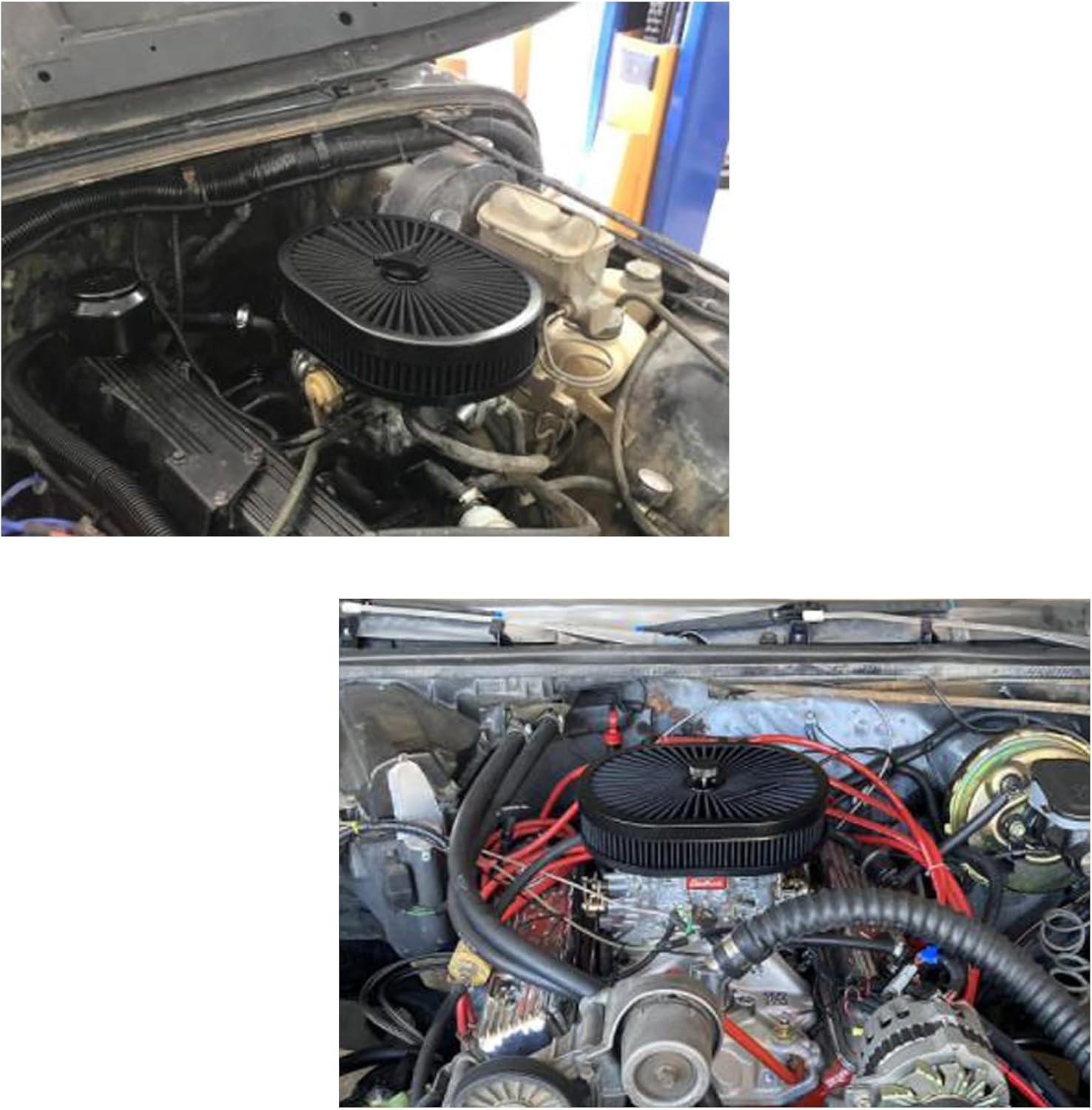 X-AVION Super Flow Oval 12''X2'' Air Filter Assembly Kit Black Element and Anodized Base Washable and Reusable Replacement V8 Air Cleaner with Mounting Stud and Wing Nut Kit for Chevy Fοrd