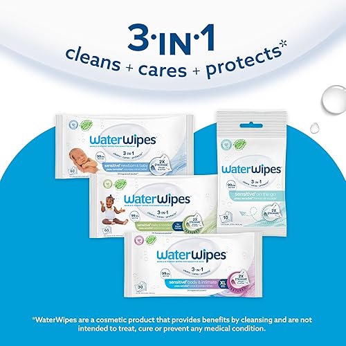 Miniatura 6 de WaterWipes Toallitas de higiene corporal e íntima sensibles para el cuidado de adultos, 360 toallitas (12 paquetes), textura extra grande, 99.9% a