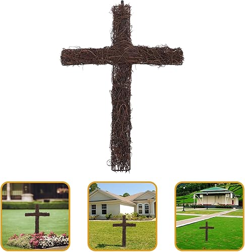 Miniatura 6 de IMIKEYA Corona de vid en forma de cruz, corona de rama de vid rústica, para colgar en la pared, puerta, para jardín, religiosa, boda, iglesia,