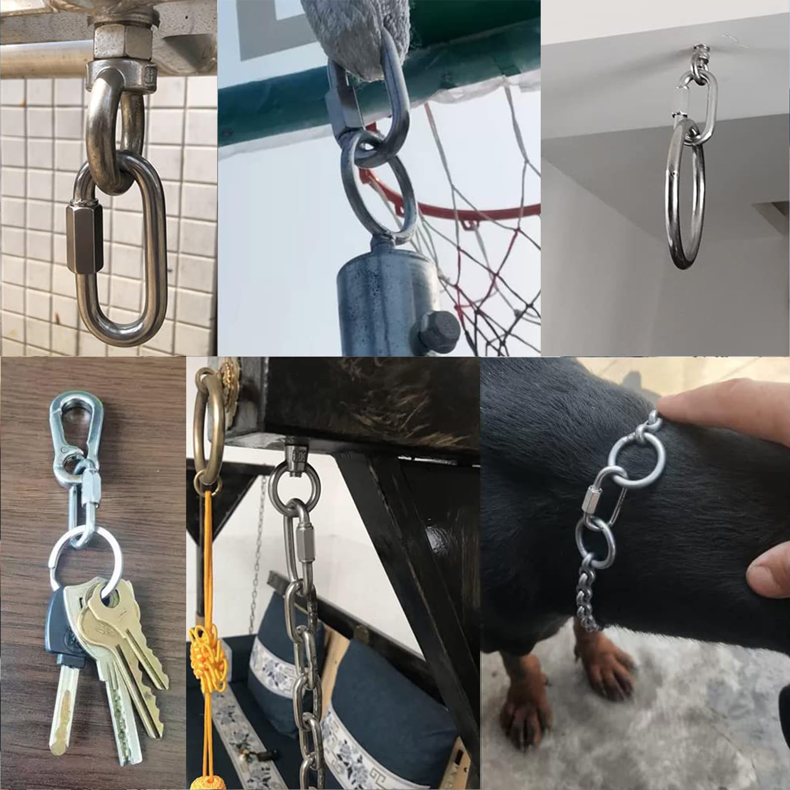 ORTAVA 4 moschettoni a vite, moschettone in acciaio inox, per esterni, altalena, campeggio ed escursionismo, catena in acciaio inox A2 V2