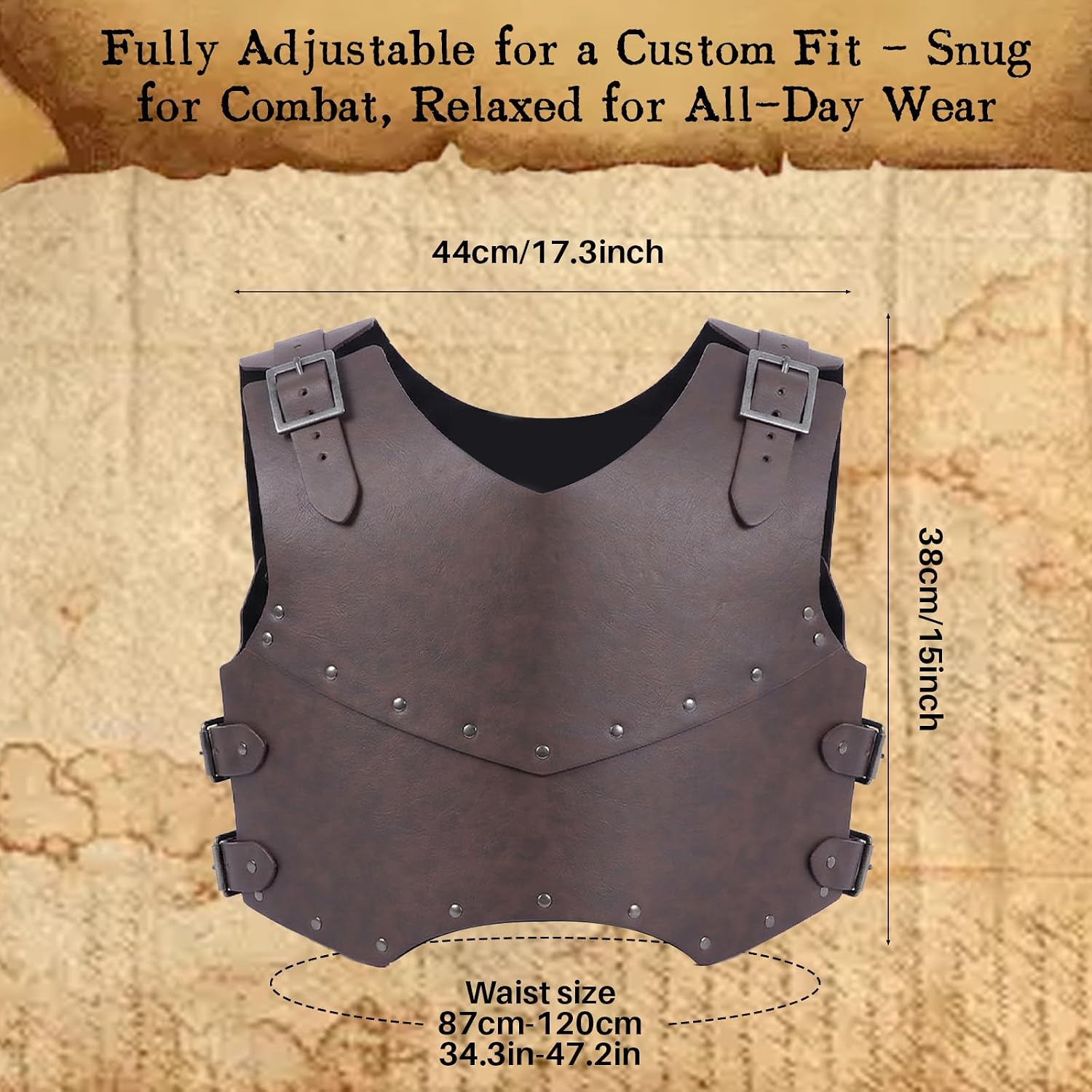 Medieval Knight Leather Chest Armor, Adjustable Viking Faux Leather Shoulder Armor Archer Vest Armour for Cosplay