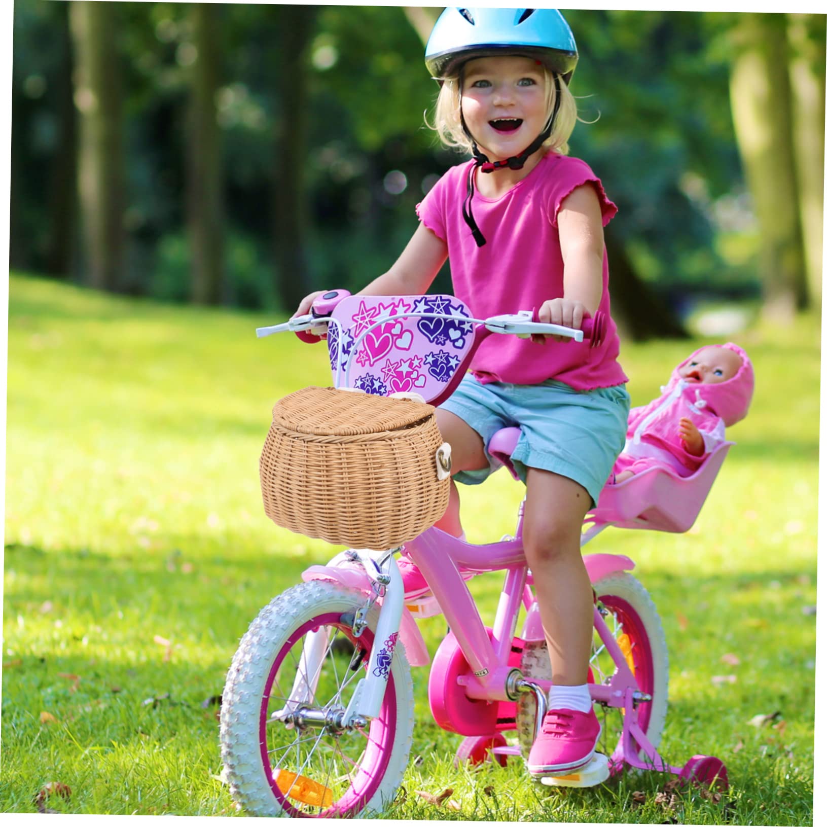 Panier à Vélo Rotin Tressé 1 Pièce pour Garçon et Filles Jaune | Panier de Guidon, Rangement pour Snacks et Gobelets, Structure Solide, Tenue Fiable, Usage Garçon et Filles