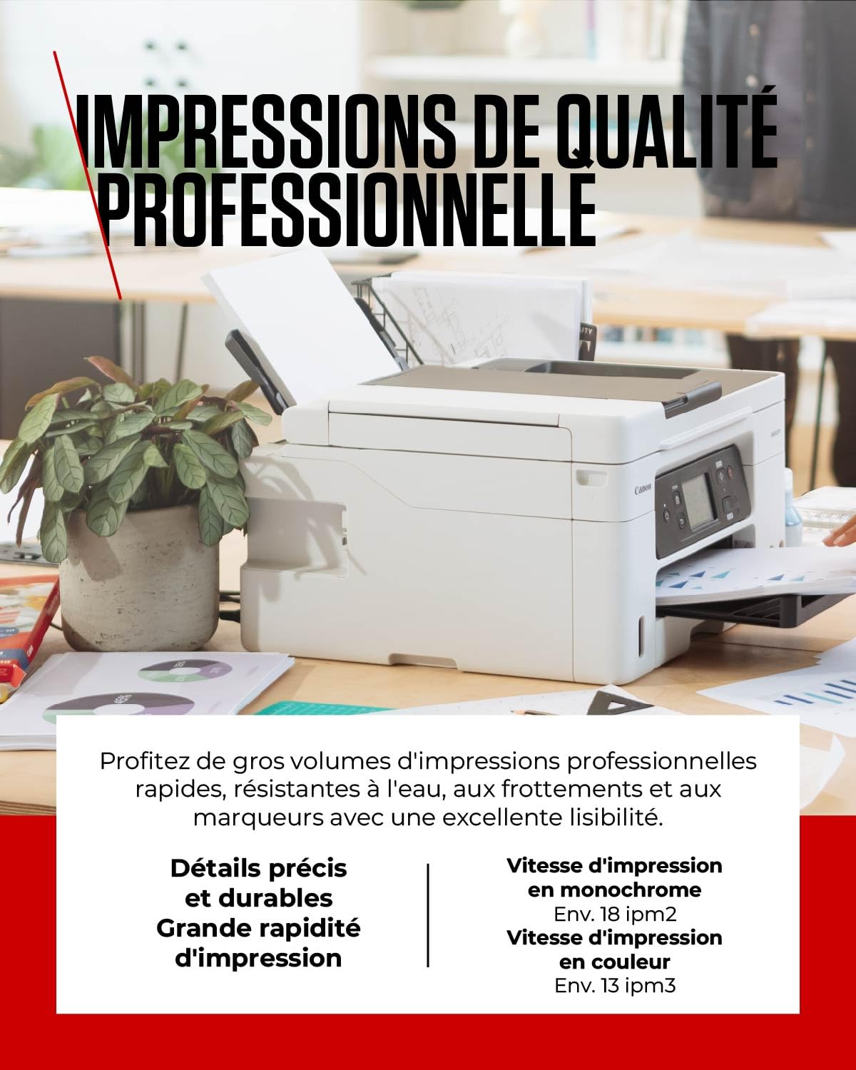 Canon MAXIFY GX4050 Imprimante A4 Couleur, pour la Maison et Le Bureau, Imprimante, Copieur, Scanner, Télécopieur Jet d'encre MegaTank Tout-en-Un, sans Fil, Connectivité Wi-FI, Ethernet et USB