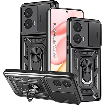 Mobile Phone Case for Motorola G85 5G Case for Motorola G85 5G Camera Protection Protective Case 360 Metal Ring Holder Shockproof Mobile Phone Case for Moto G85 5G - Black