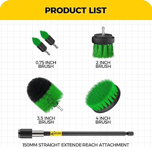 Miniatura 7 de Holikme Juego de 6 cepillos de limpieza para taladro, cepillo de limpieza extendido y largo, kit de cepillos multiusos para lechada, piso, bañera,