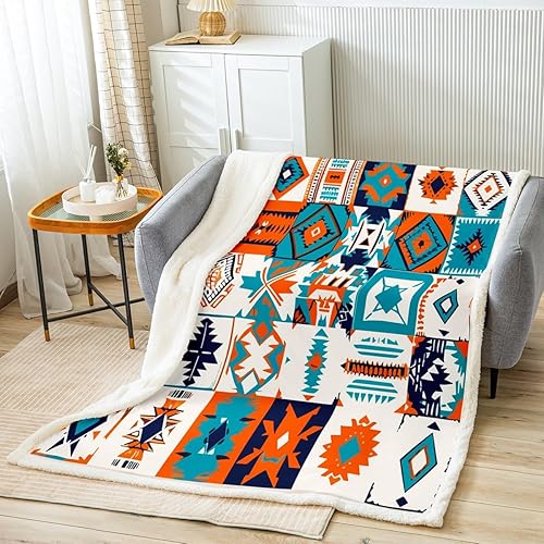 Miniatura 2 de Manta étnica del suroeste para sofá, manta de 50 x 60 pulgadas, manta de sherpa de estilo bohemio occidental, manta de vellón nativo, tribal,