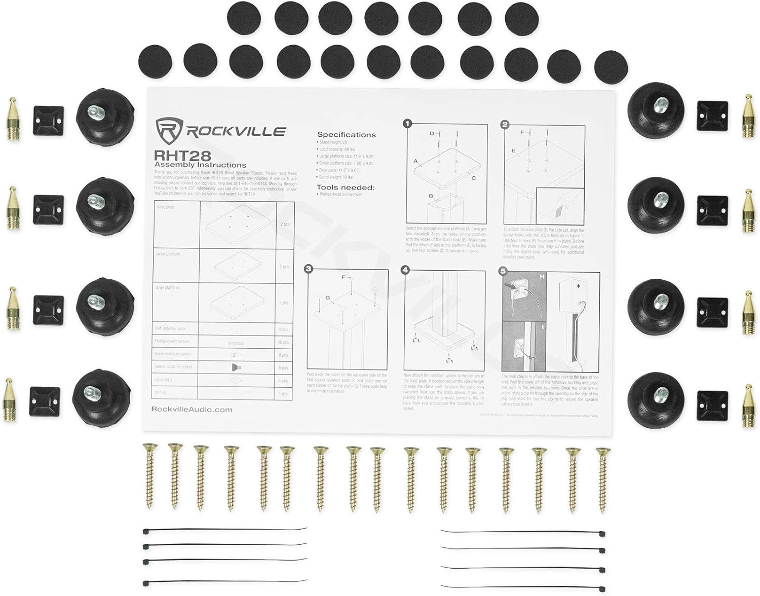 (1) Rockville RHT28C 28" 2-Tone Bookshelf Speaker Stands Surround Sound Home Theater