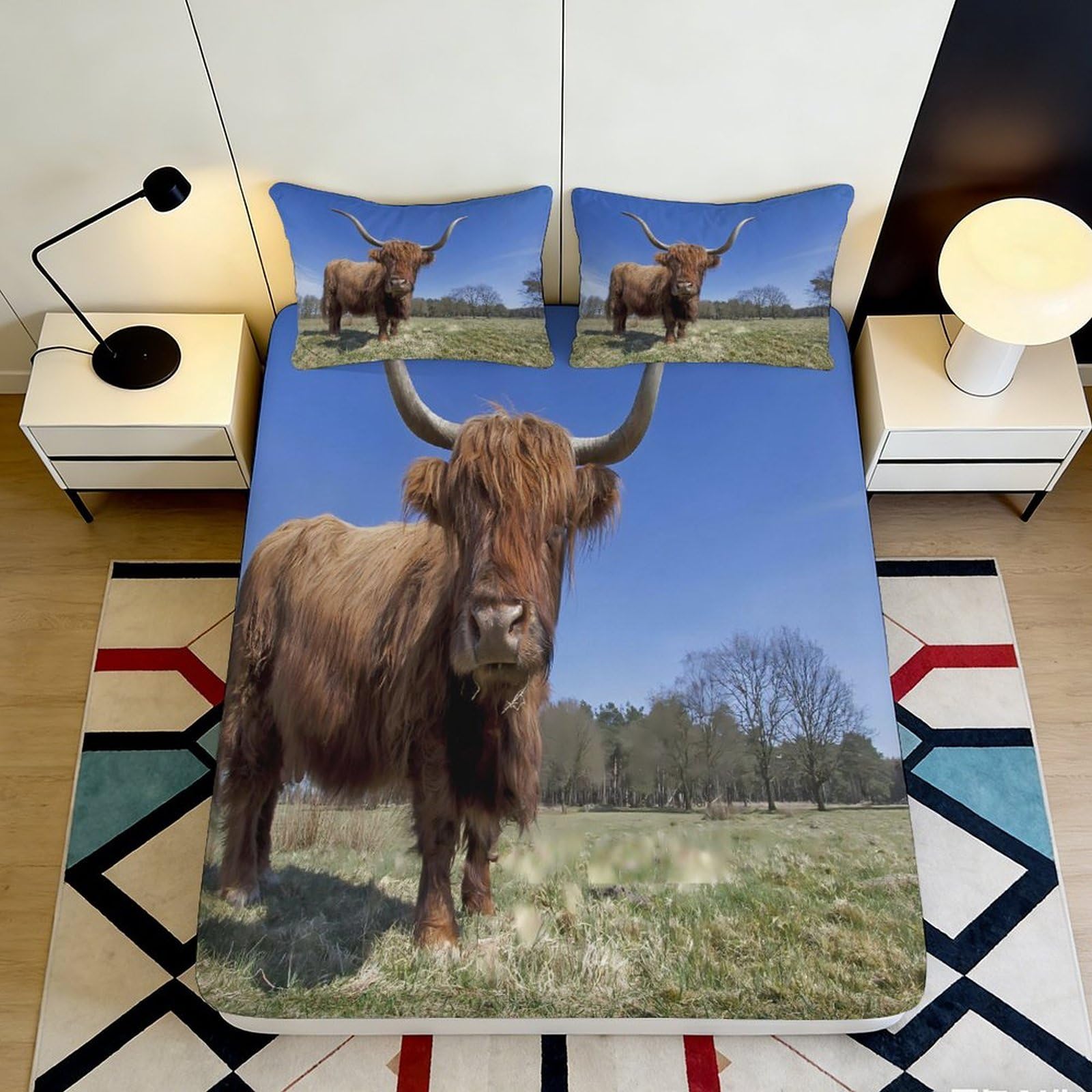 Pnayamiorkfel Style-6 3D Printed Highland Cow Pasture Fitted Sheet Microfiber Soft Anti-Slip Animal Farm Mattress Cover For Bedroom Decor 90X200x25cm
