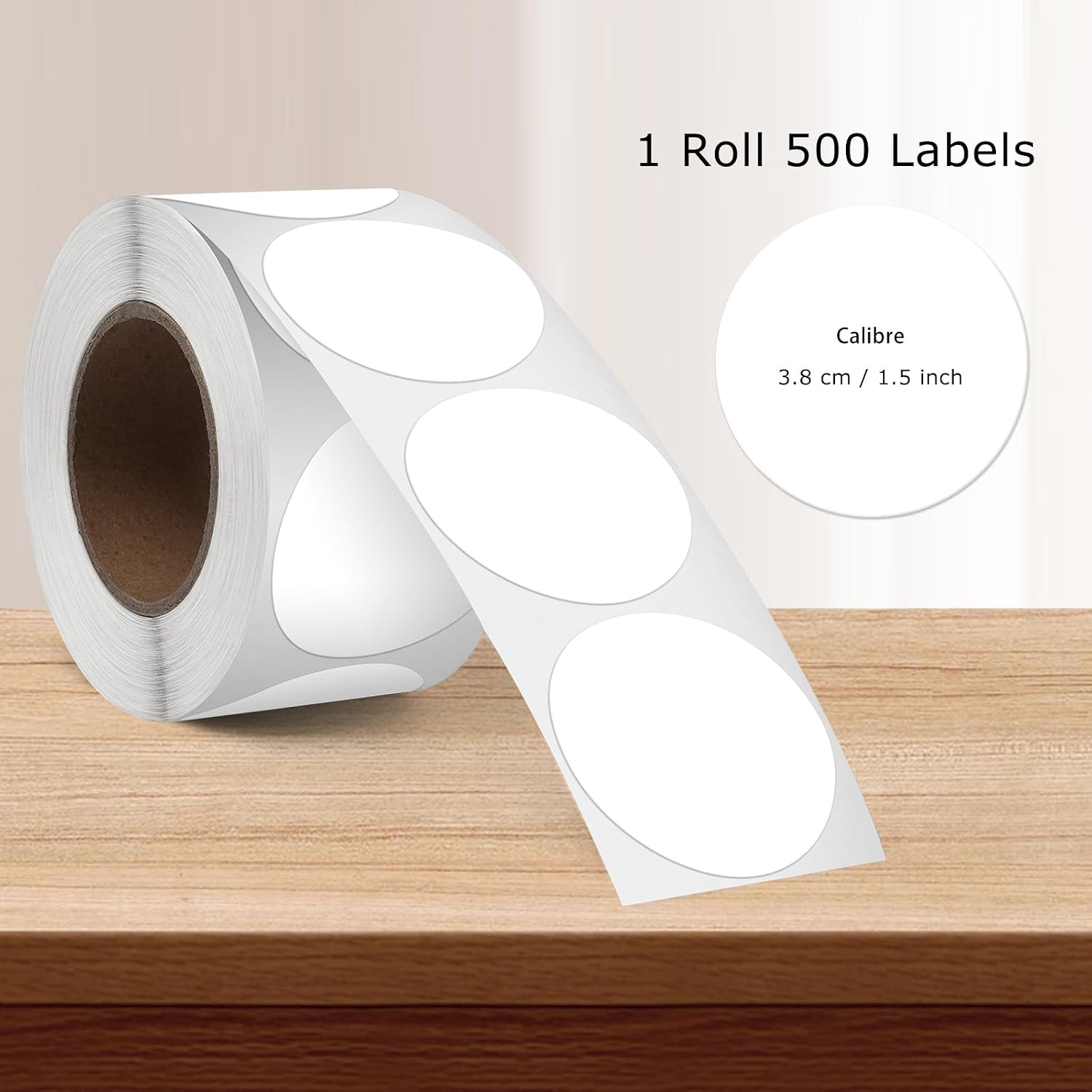 Round Thermal Labels Vinyl 1.5 Inch Khaki & White Bundled
