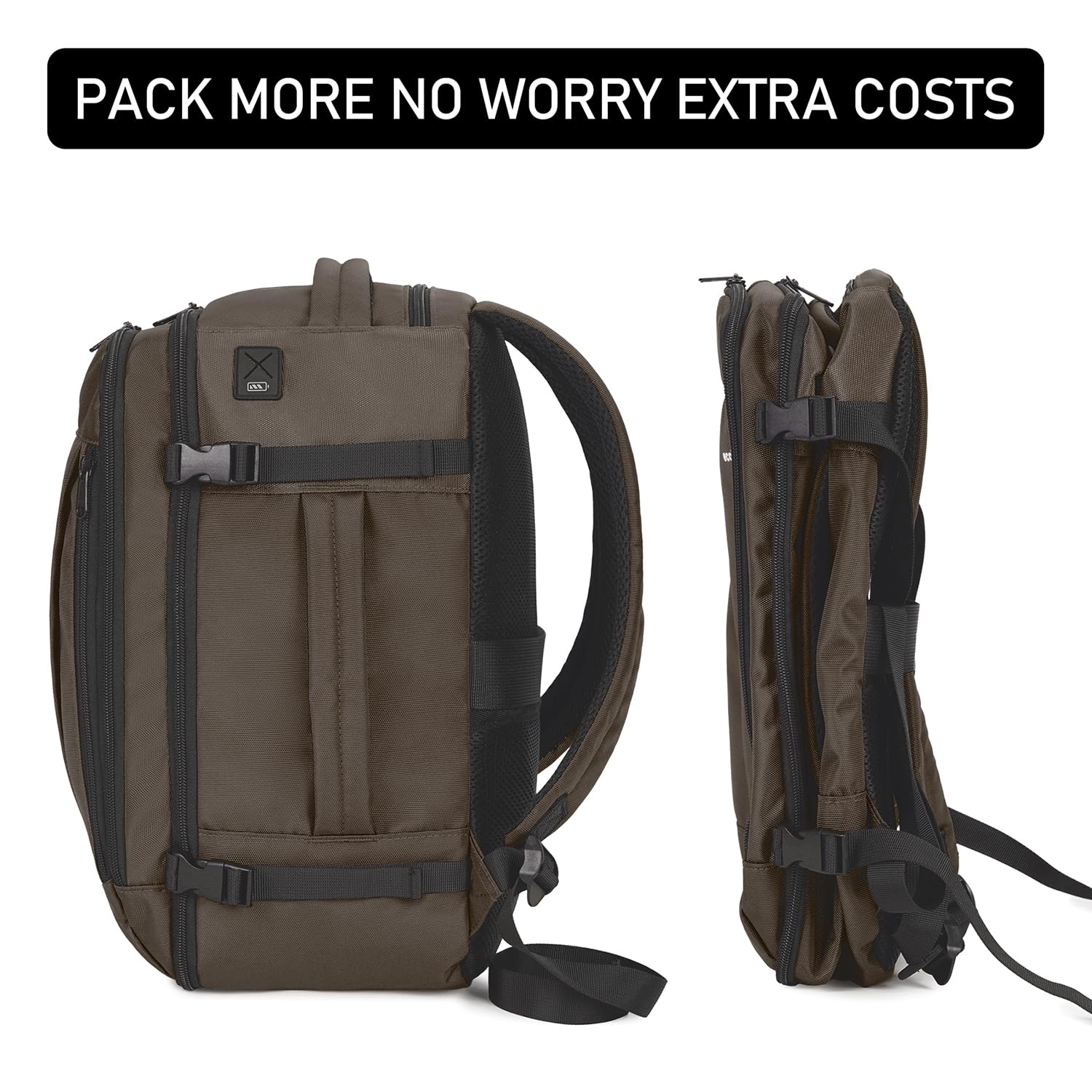 ECOHUB Zaino Ryanair 40x20x25 Zaino da Viaggio 13 Tasche Bagaglio a Mano Zaino Valigia Sotto il Sedile Maniglia Borsa Ryanair Zaino Aereo Ecologica in PET Riciclato da 20 Litri, Brevettato(Marrone)